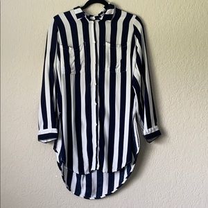 Long Navy and White Button Down Collared Shirt